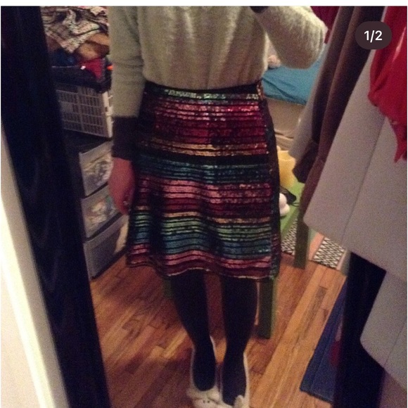 Anthropologie rainbow sequin skirt - Picture 2 of 6
